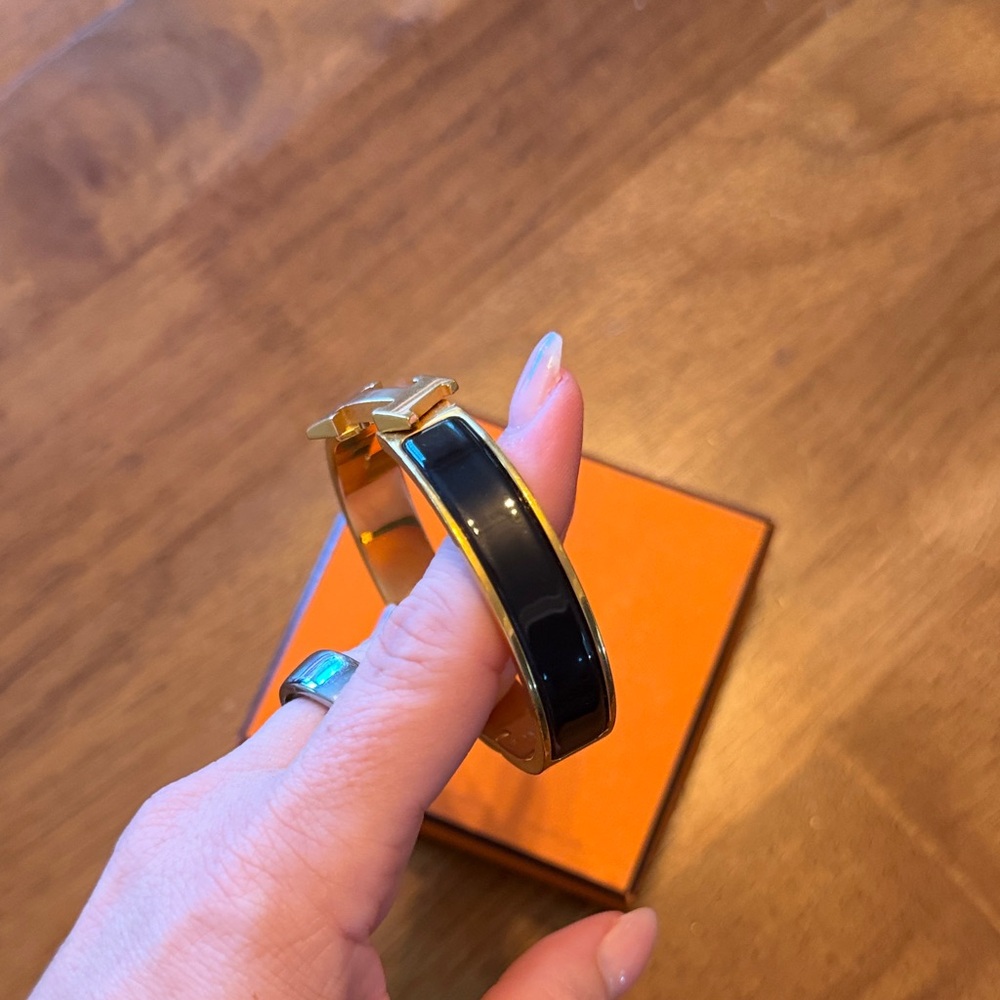 Hermes Black and Gold H Cuff Bracelet - - Picture 6 of 7
